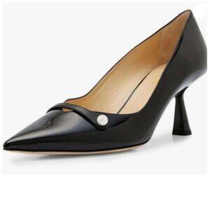 Wo Wagas Black Pearl Pumps Mid Heels Glossy Slip On Pointed Toe Dance Shoes